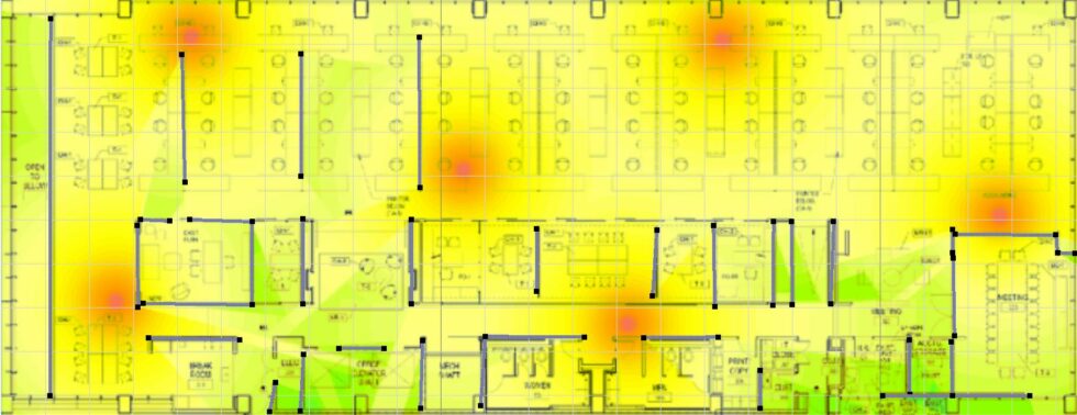 Wi-Fi coverage heatmap office floor plan